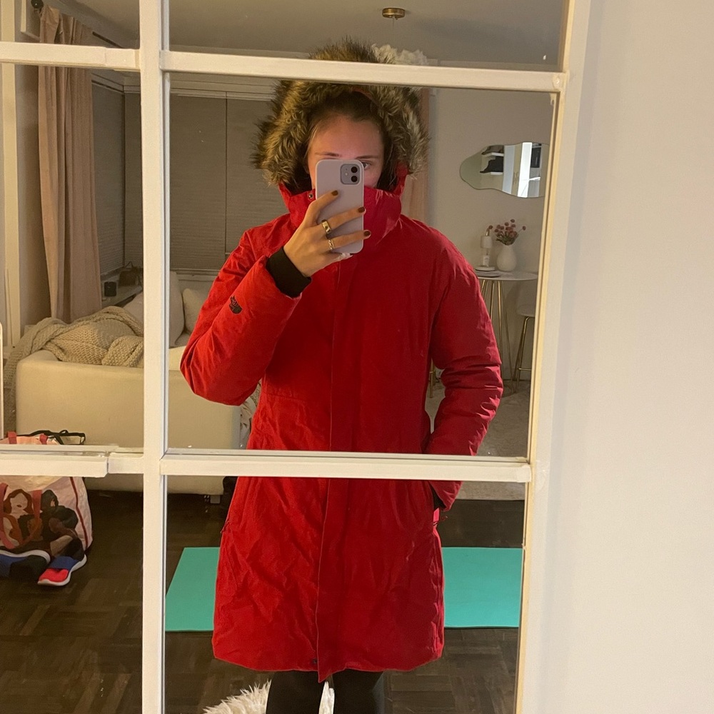 The North Face Large Red Arctic Parka Fur Hood